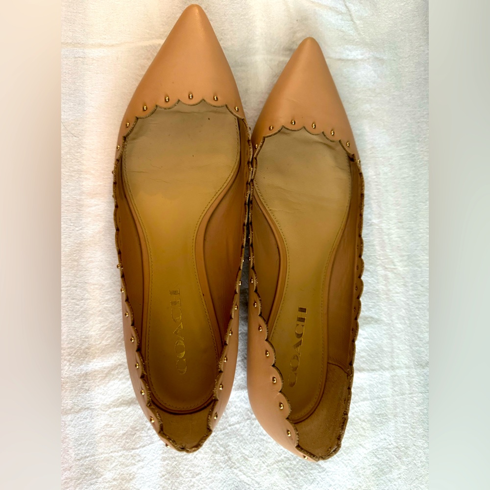 Coach Women’s Jill Flat Ballet Shoes Studded Leather Beige 8.5 B
